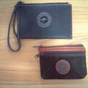 Kangaroo Australia Leather & Suede Wristlet/Coin Pouch Duo